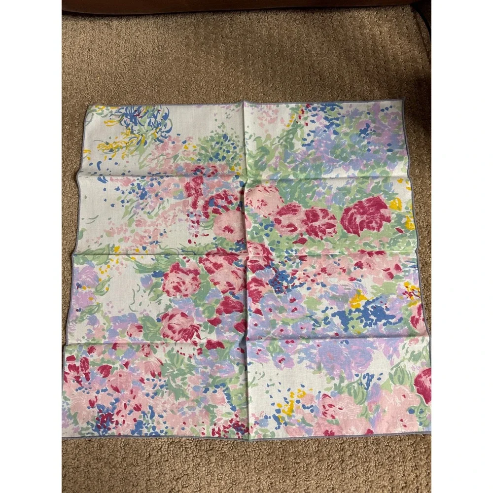 Vintage Floral Cotton Napkins Set of 4 Pastel Impressionist Garden Shabby Chic